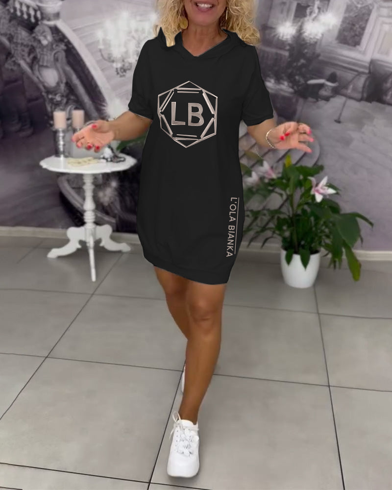 Kjole Med Hætte Trykte Bogstaver Sport