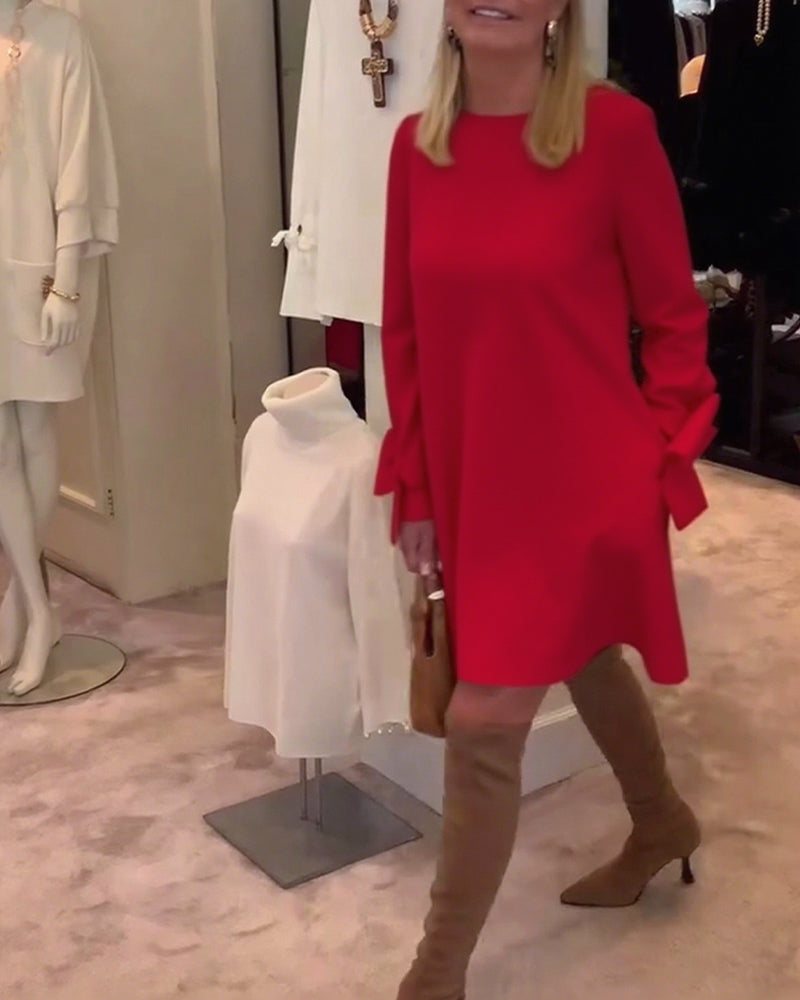 Kjole Modigt Rund Hals Sløjfe Ærme