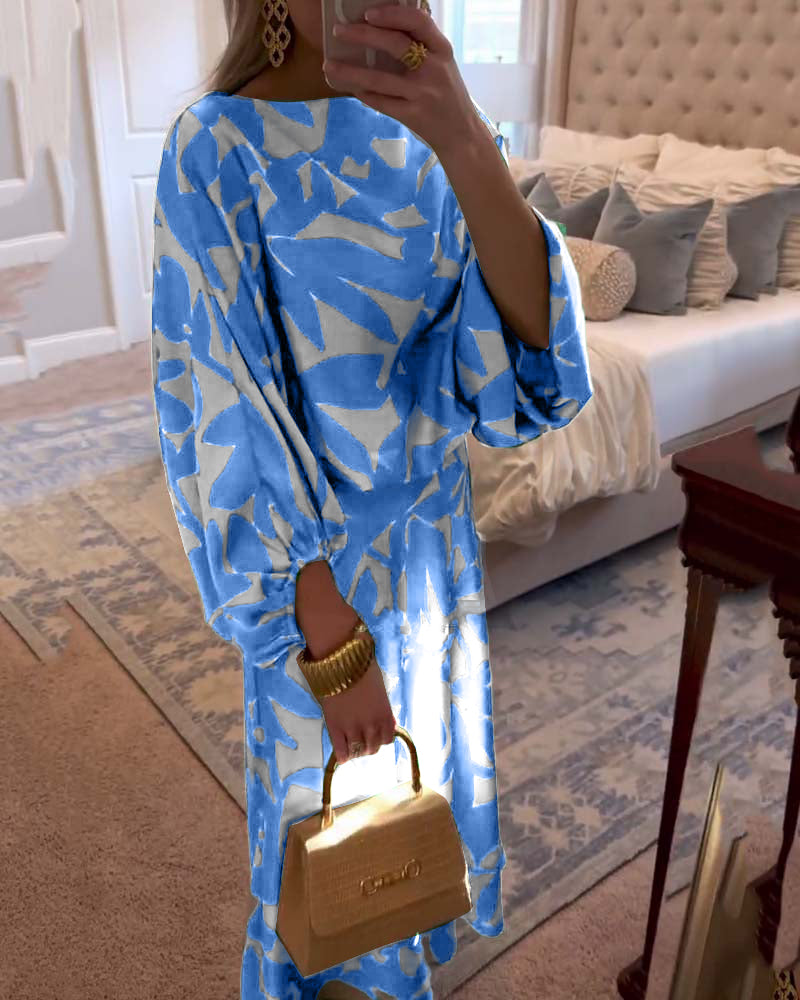 Sæt Kjole Afslappet Trykt Lanterneærmer Temperament