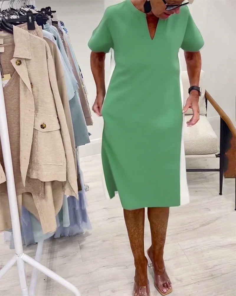 Kjole Kortærmet Kontrastfarve Lige