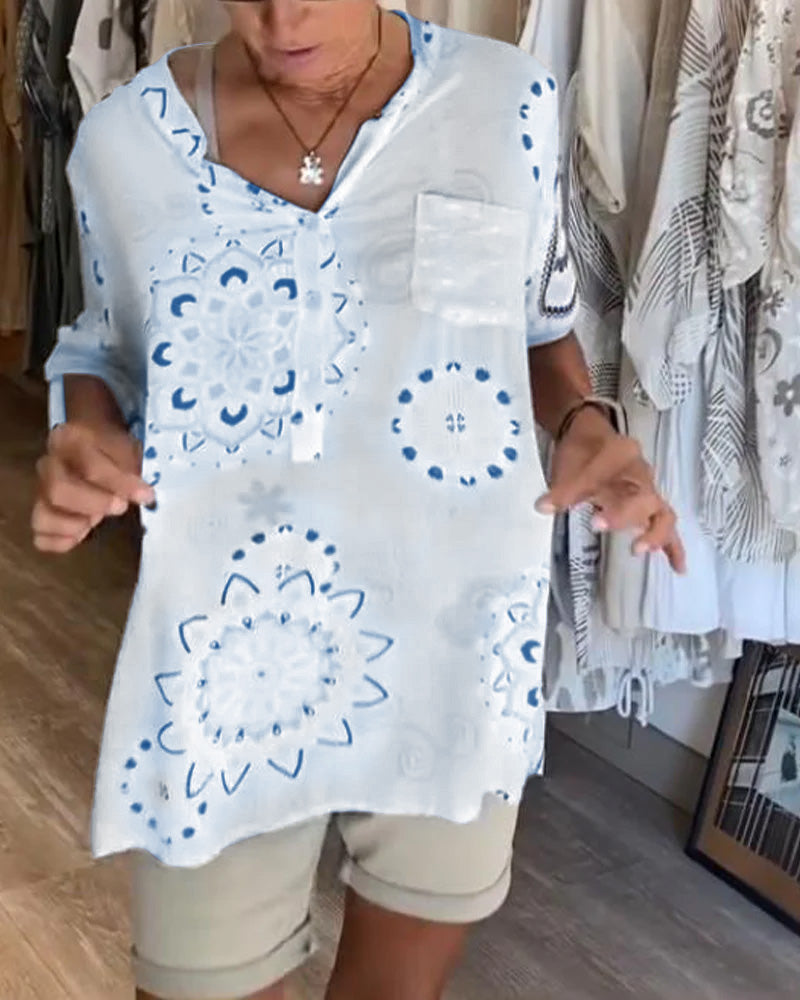 Bluse Alsidig V-Hals Printet Halve Ærmer