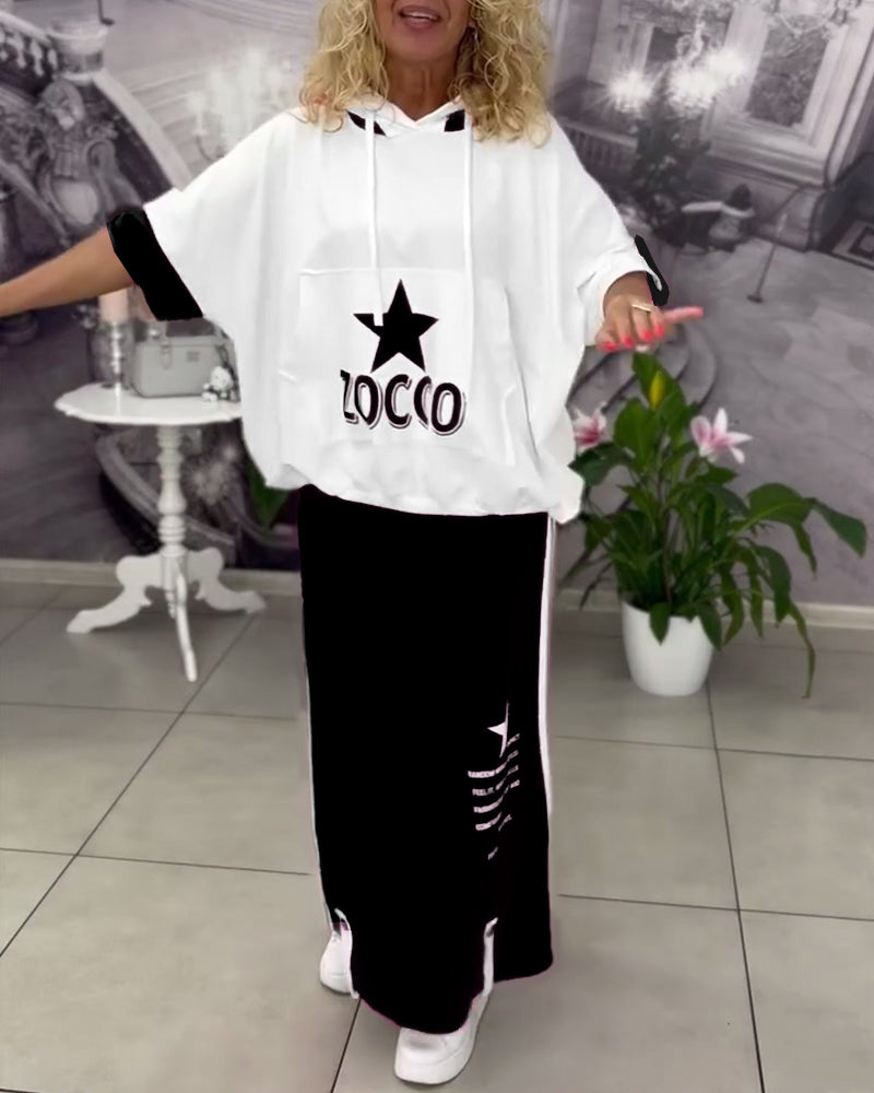 Sæt Med Hætte Snøre Printet Nederdel