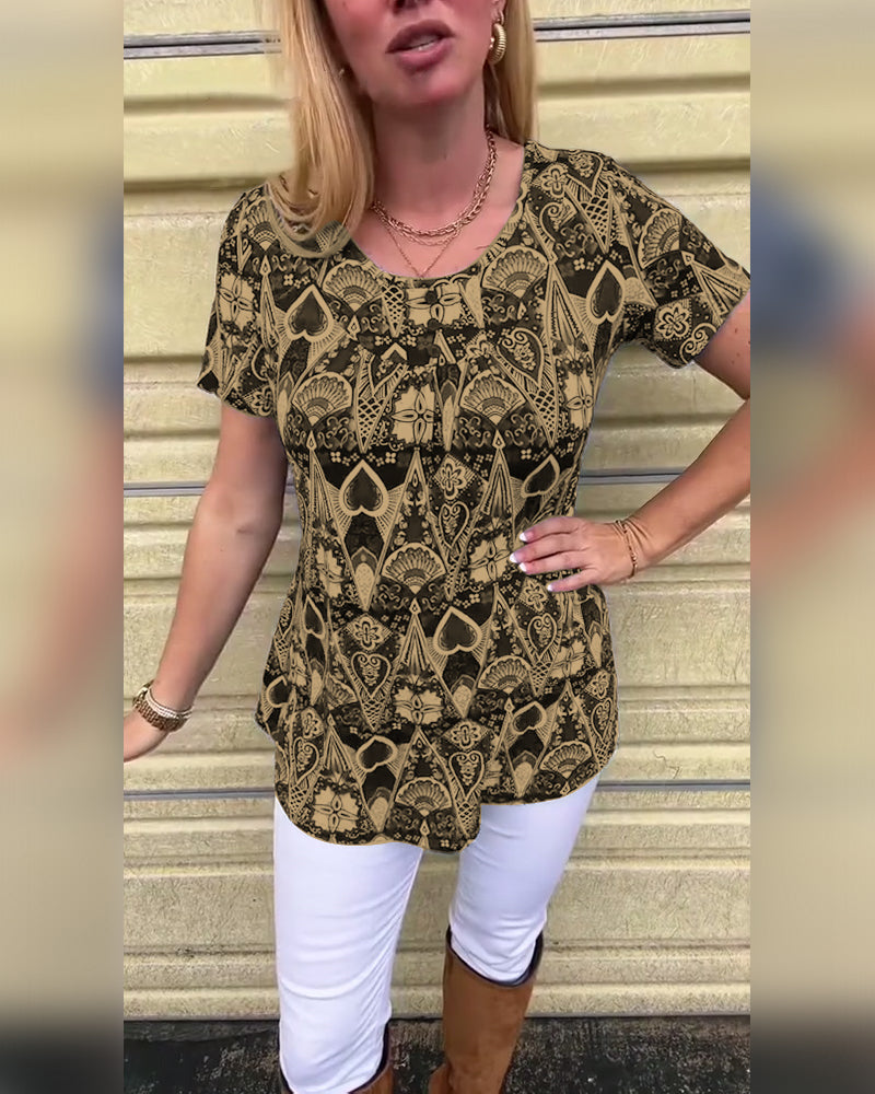 T-shirt med rund hals og print, afslappet retro-print