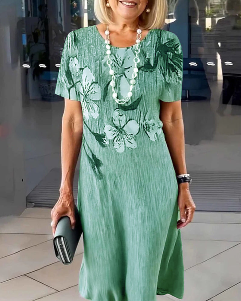 Kjole Rund Hals Korte Ærmer Trykt