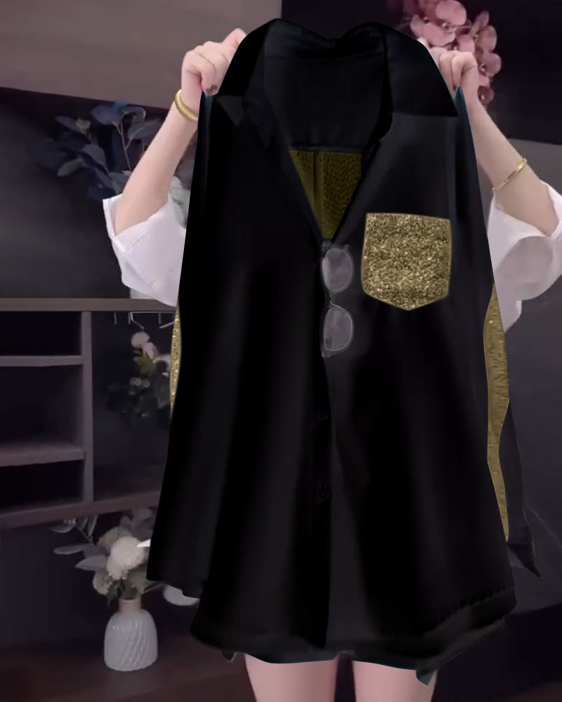 Revers-Paillet-Langærmet Bluse