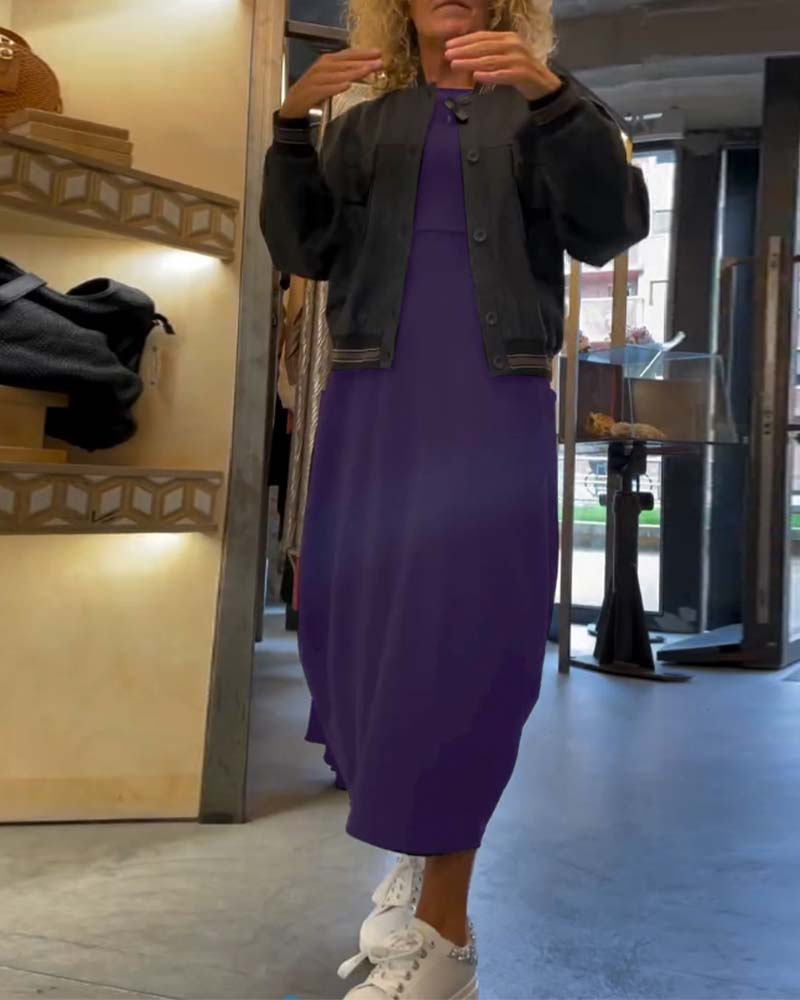 Langærmet sort kjole med lommer