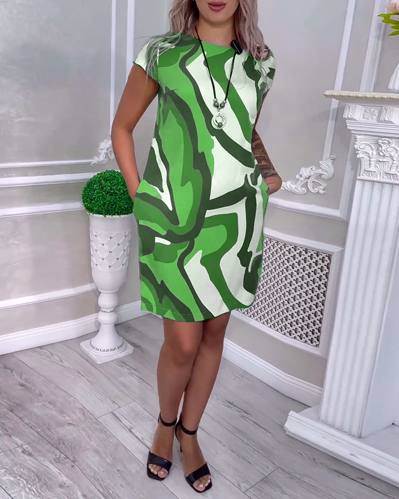 Kjole med print og raglanærmer