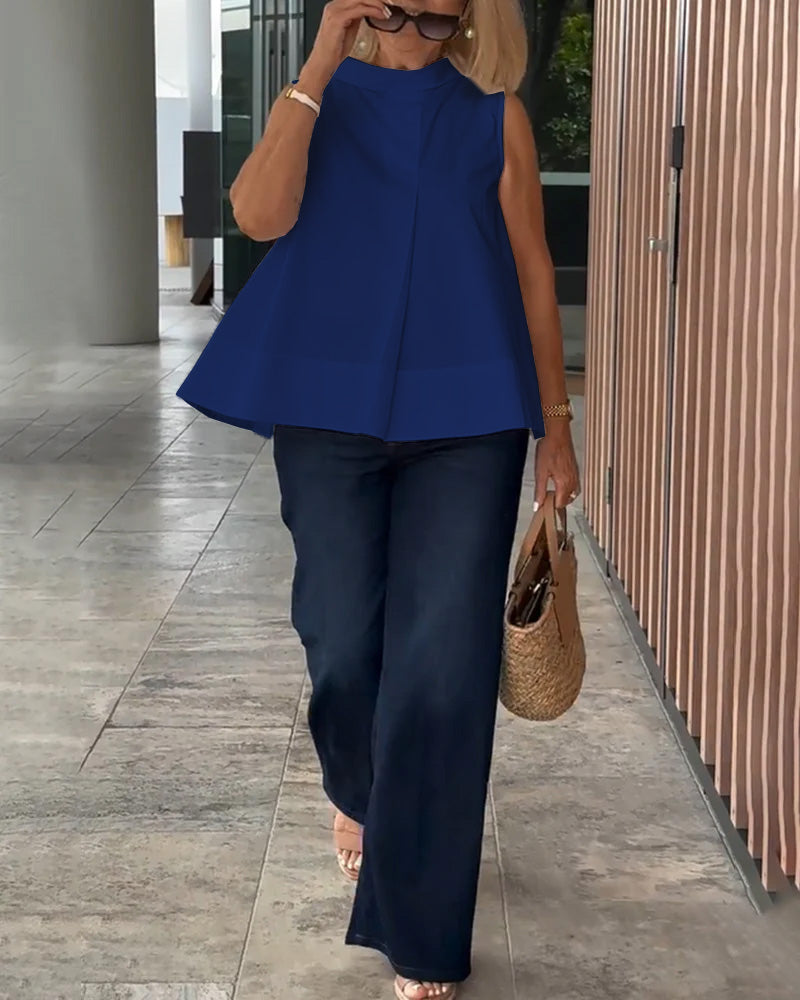 Bluse Ærmeløs Ensfarvet Simpel