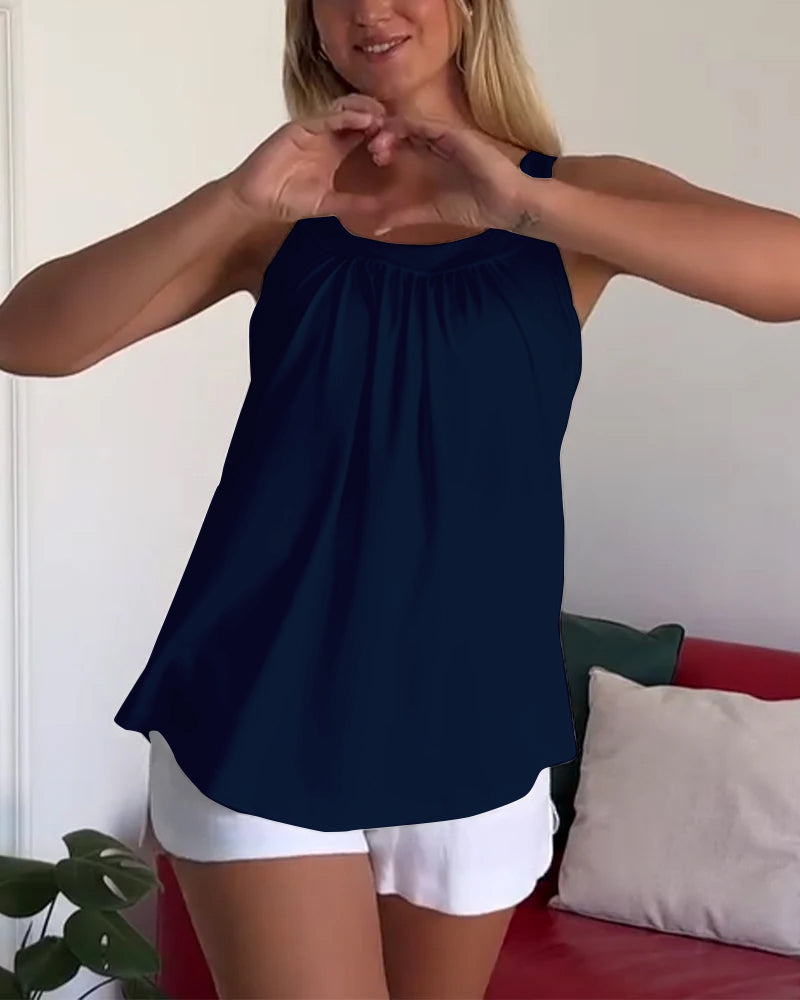 Sæt Stropløs Plisseret Ensfarvet Top