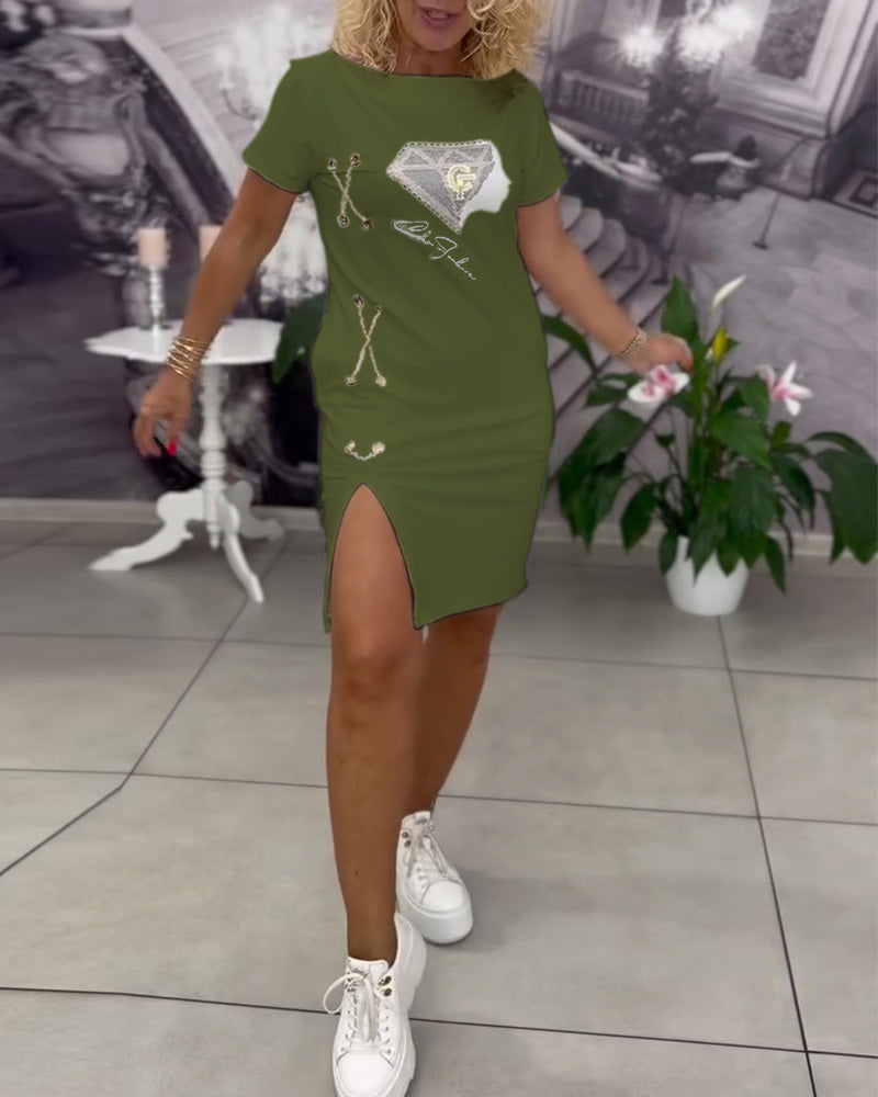 Kjole Printet Tætsiddende Slids