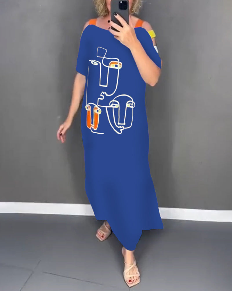 Kjole Kold Skulder Udhulning Print Slids