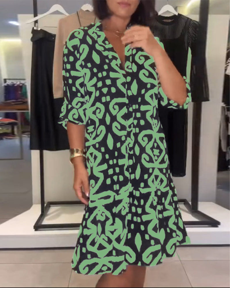 Kjole V-Hals Elegant Printet