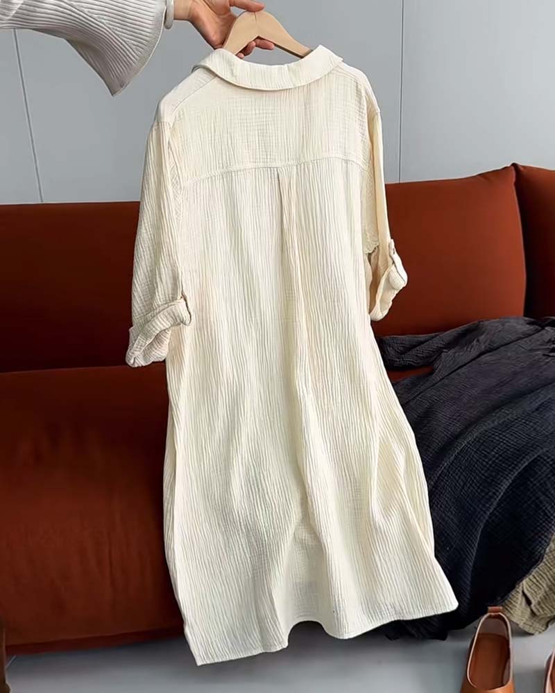 Kjole Langærmet Ensfarvet Enkel Krave