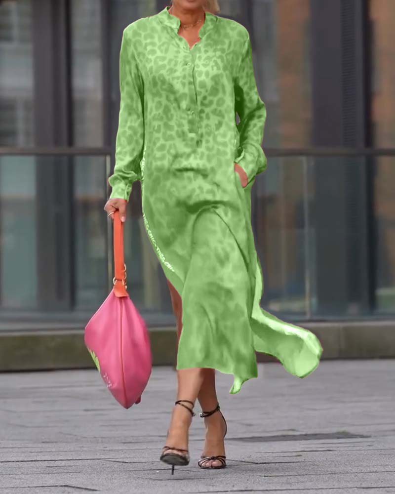 Kjole Langærmet Leopardskriftt Splits