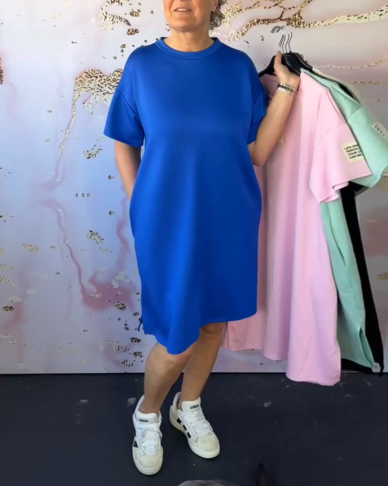 Kjole Rund Hals Casual Korte Ærmer Enkel