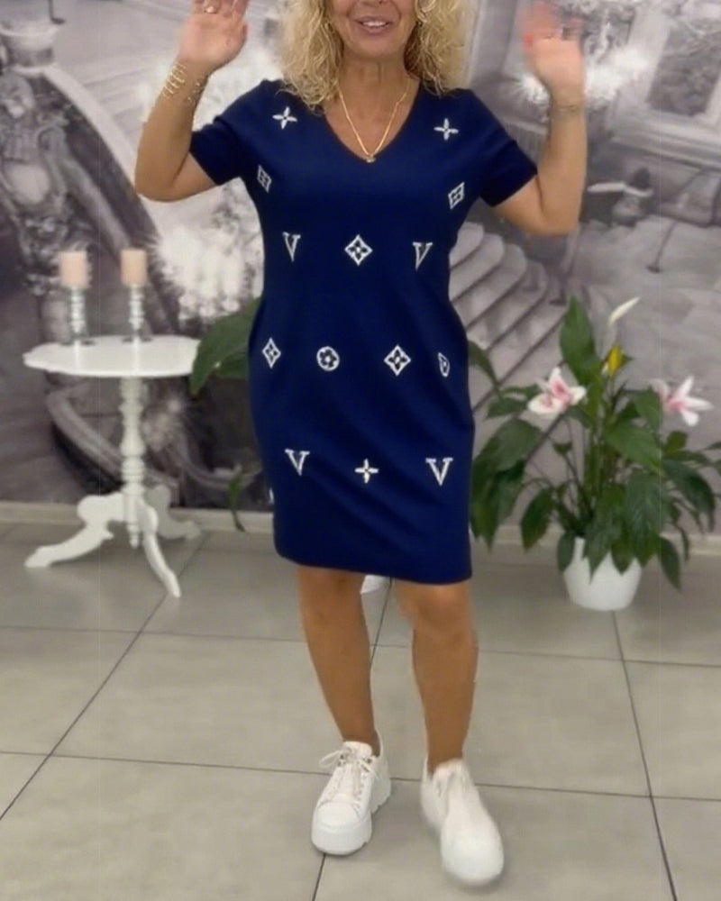 Kjole Mode V-Hals Korte Ærmer