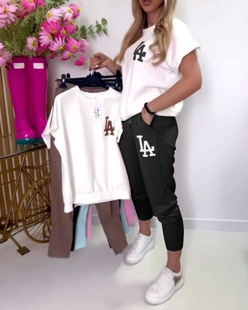 Sæt Sportiv Bogstavtryk Skinny Bukser