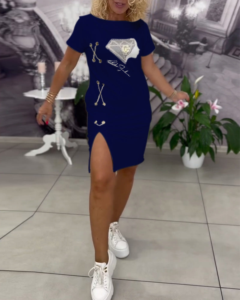 Kjole Printet Tætsiddende Slids