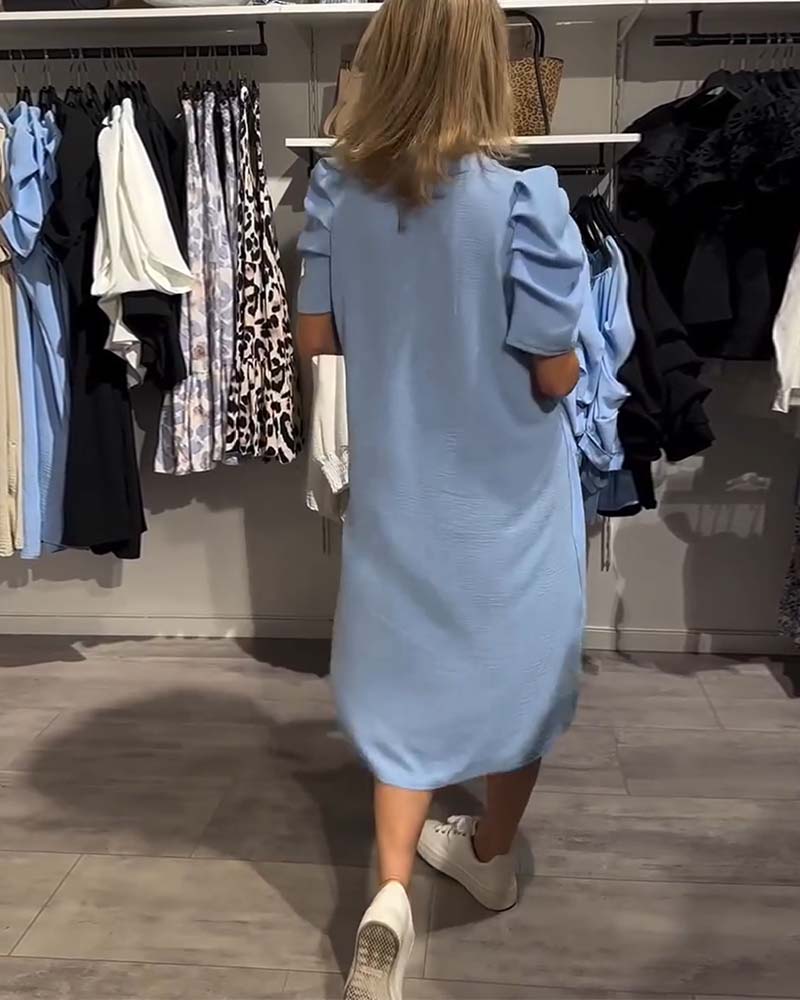 Kjole Puffærmer V-Hals Temperamentsfuld