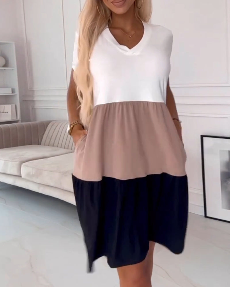 Farveblokmønstret kortærmet kjole