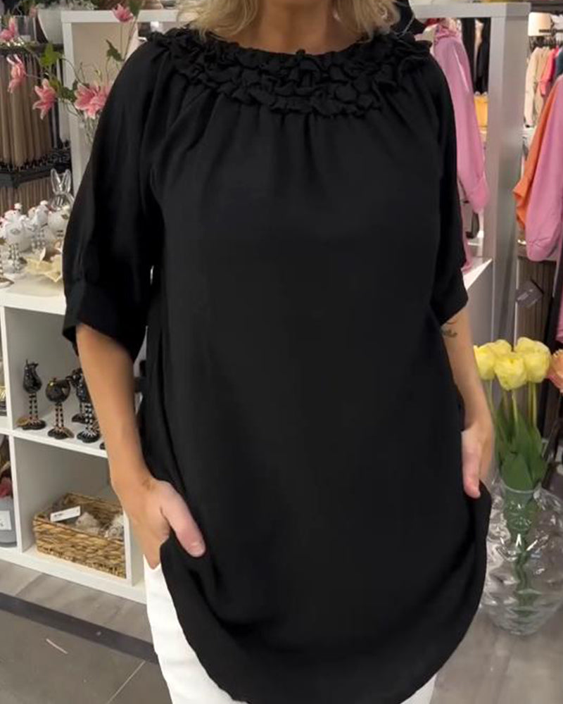 Bluse Kortærmet Blomstret Løs