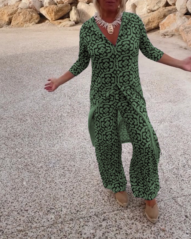 Mønstret to-delt sæt | Bluse og bukser