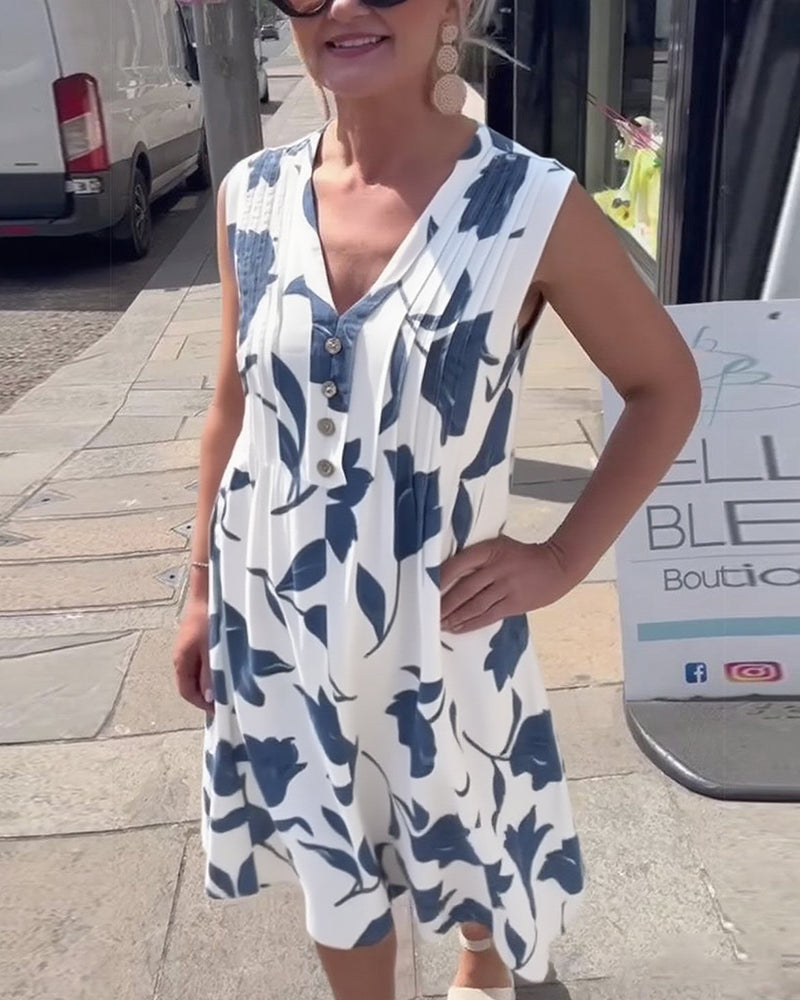 Kjole V-Hals Ærmeløs Trykt