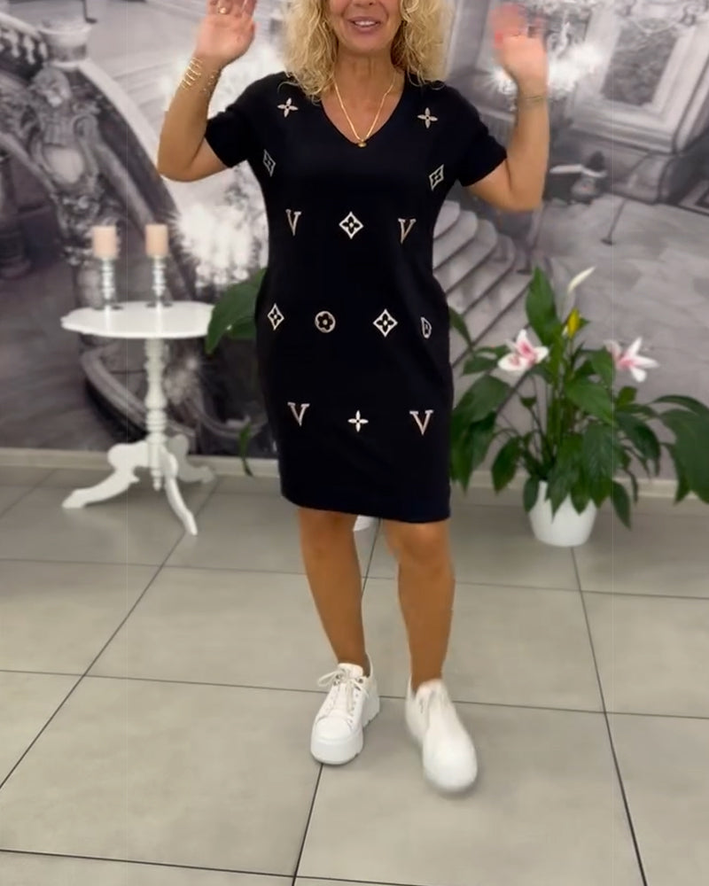 Kjole Mode V-Hals Korte Ærmer