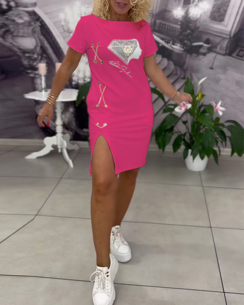 Kjole Printet Tætsiddende Slids