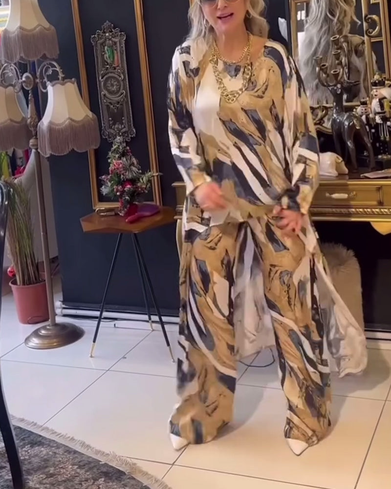 Elegant todelt sæt | Top og bukser med print