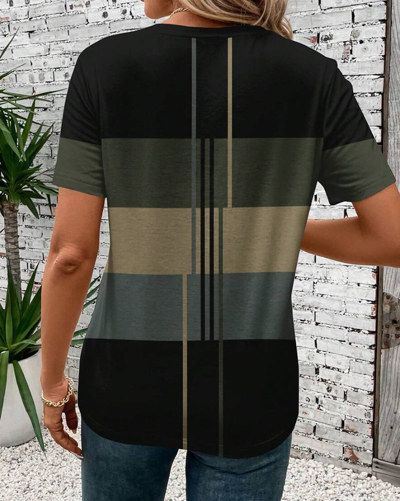T-Shirt Rund Hals Geometrisk Tryk Kort Ærme
