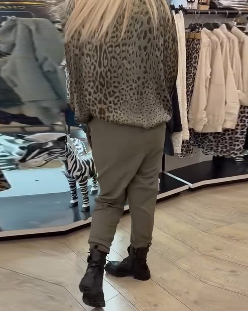 Ensfarvede fritidsbukser med snoretræk