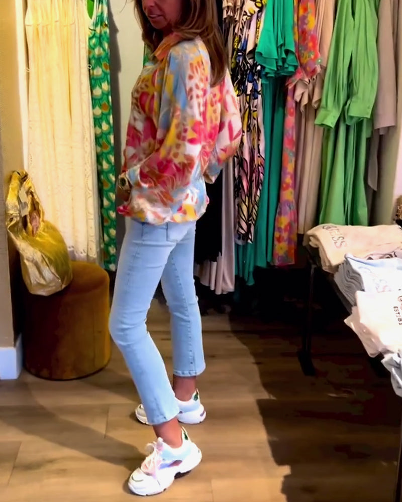 Langærmet top med skjortekrave