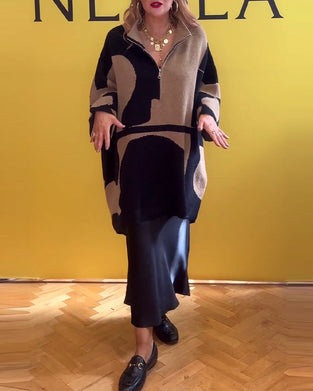 Løs oversized sweater med lynlås