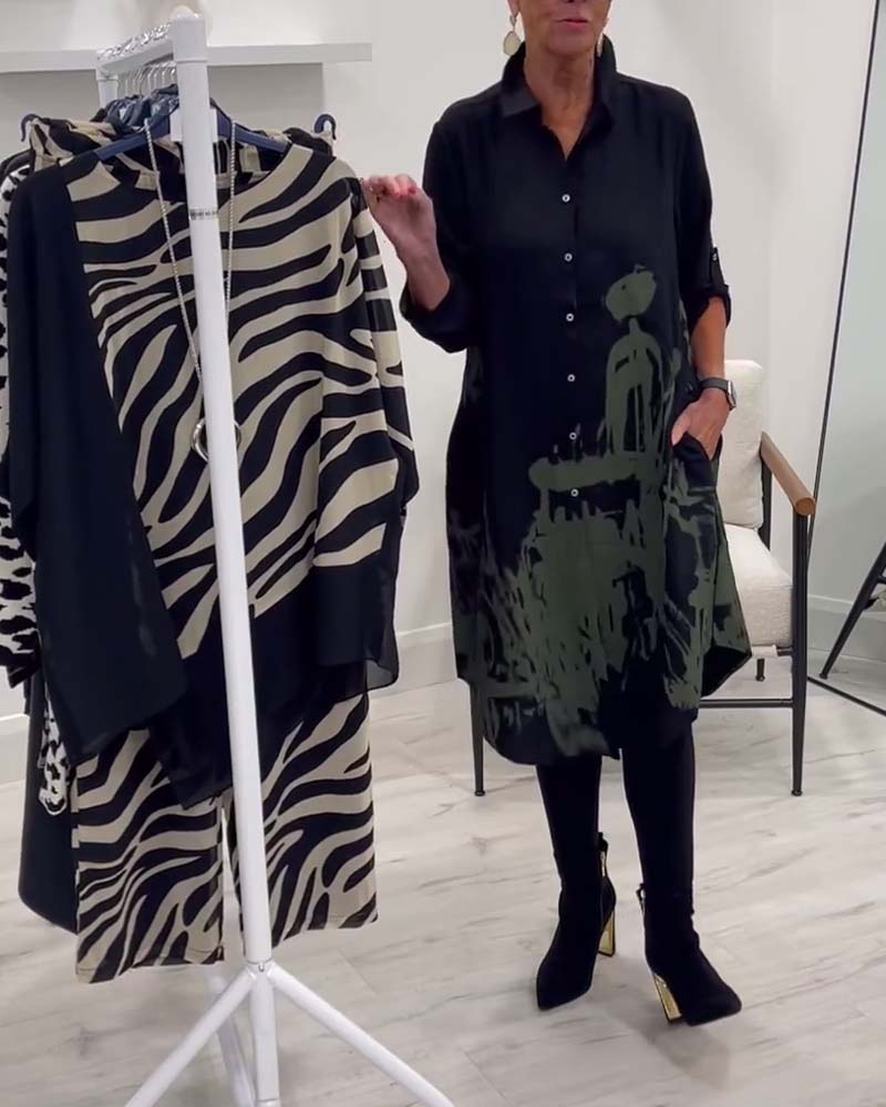 Skjortekjole med knapper og print