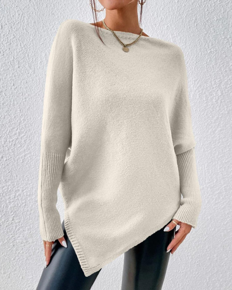 Ensfarvet off-shoulder sweater
