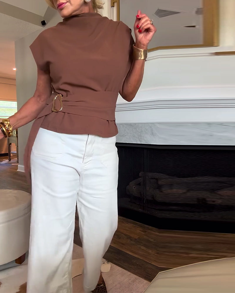 Taljeformende Ensfarvet Bluse