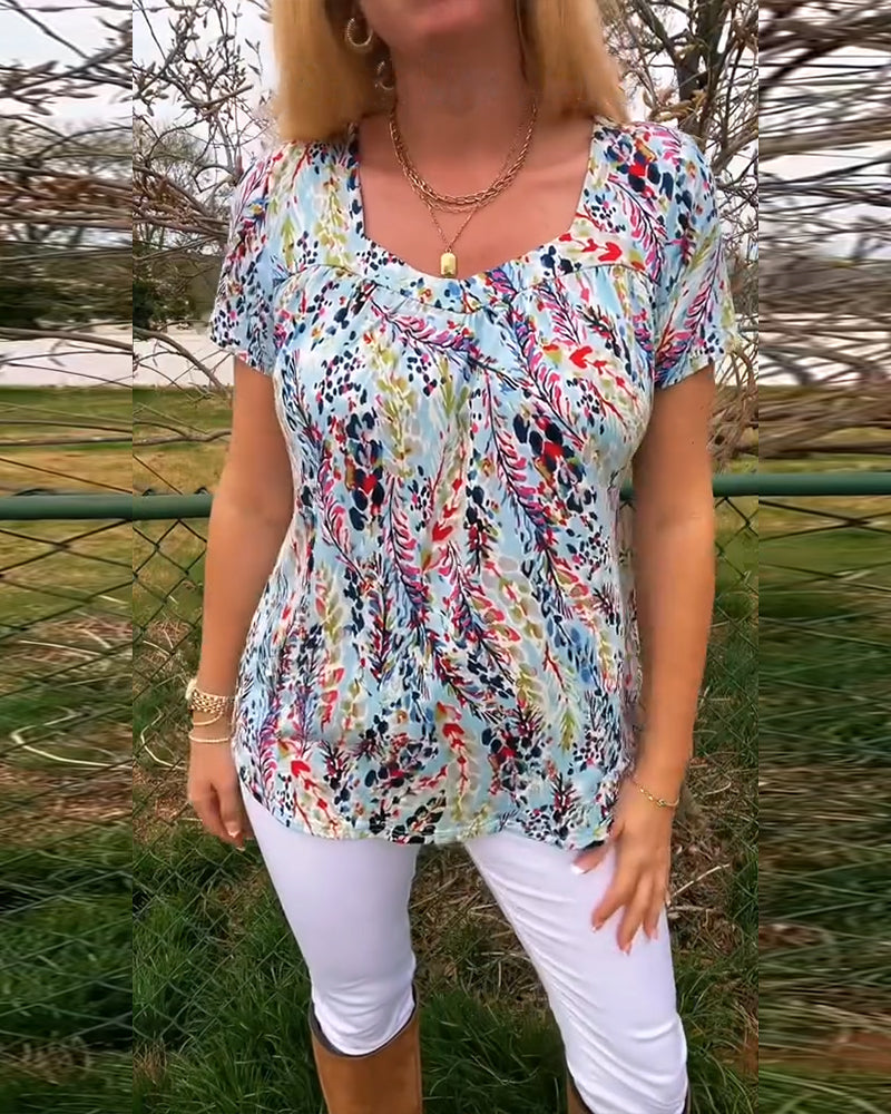 T-Shirt U-Hals Kortærmet Mønstret