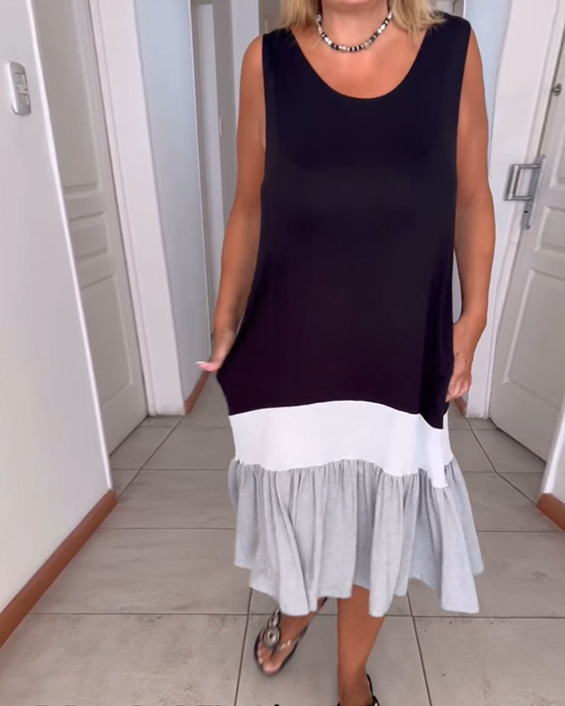 Farveblokmønstret kjole uden ærmer