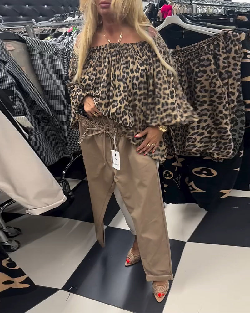 Ensfarvede fritidsbukser med snoretræk