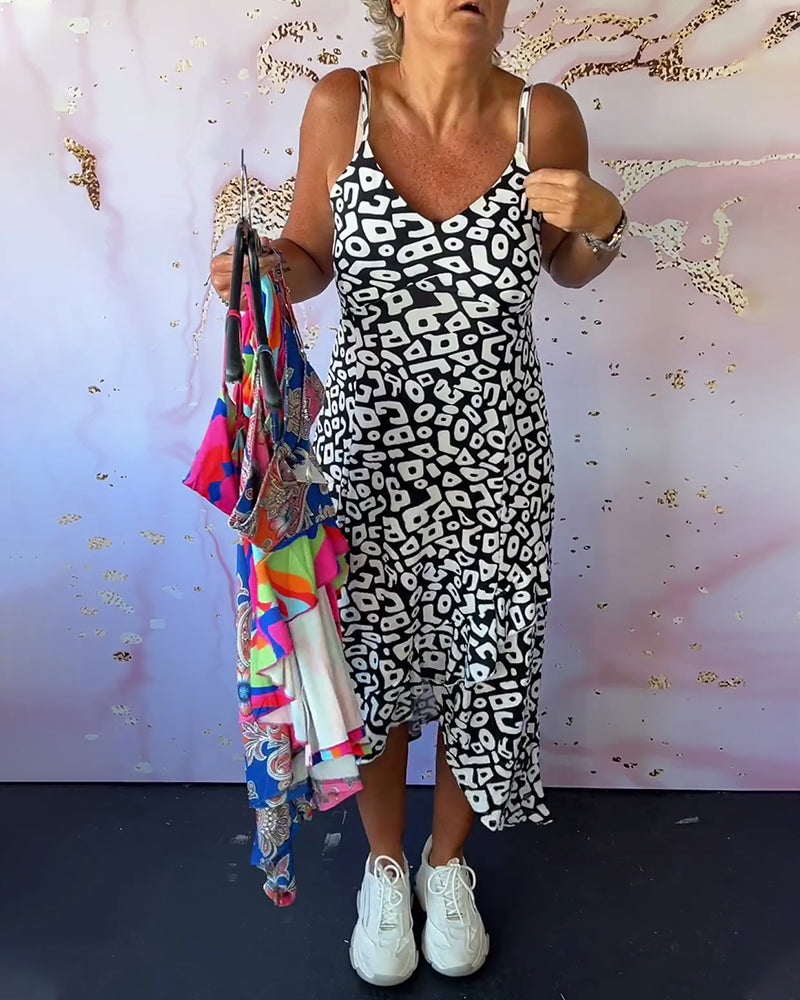 Sommerkjole med spaghetti-stropper og print