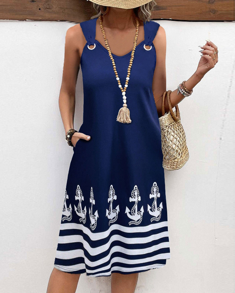 Afslappet hofteholder patchwork-stribet kjole