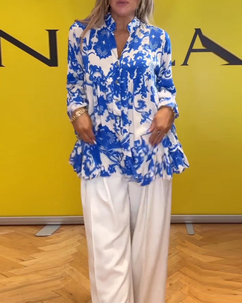 Frisk langærmet bluse med print