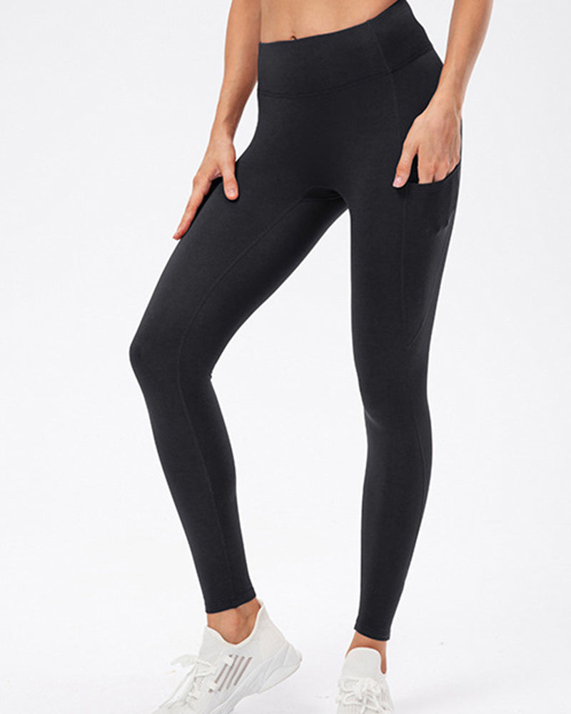 Ensfarvede leggings med fleecelommer