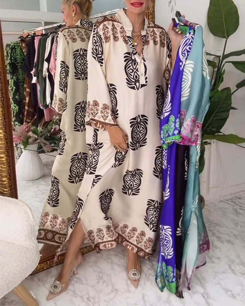 Lang kjole i læs pasform med print