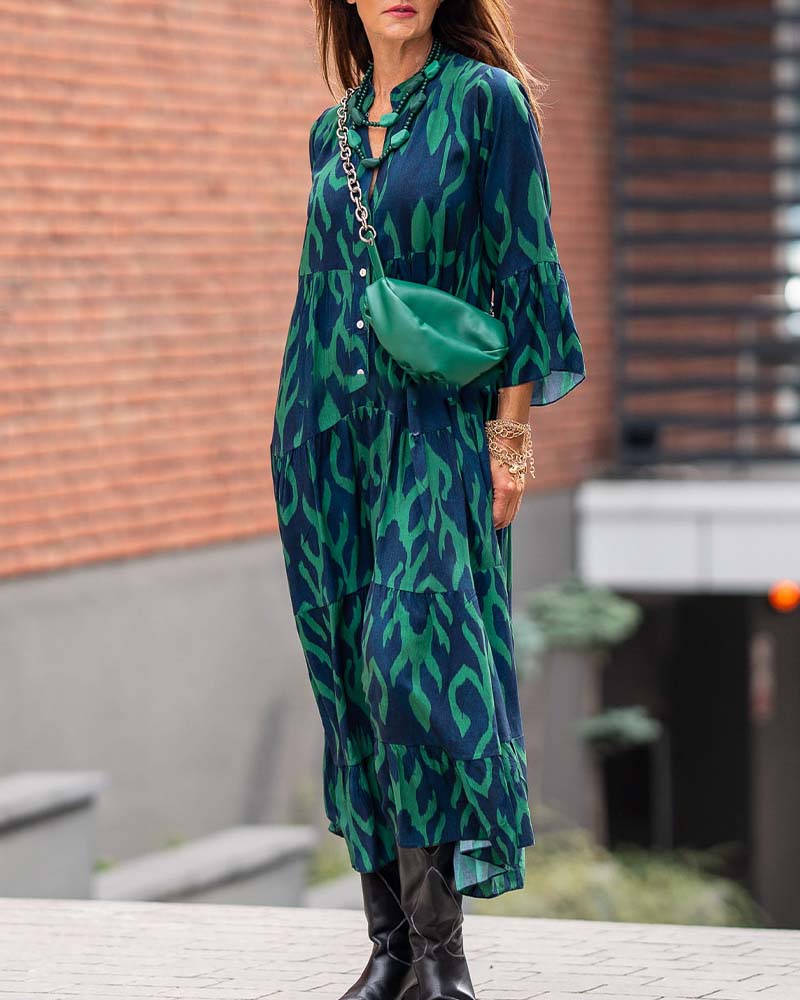 Mønstret kjole med knapper