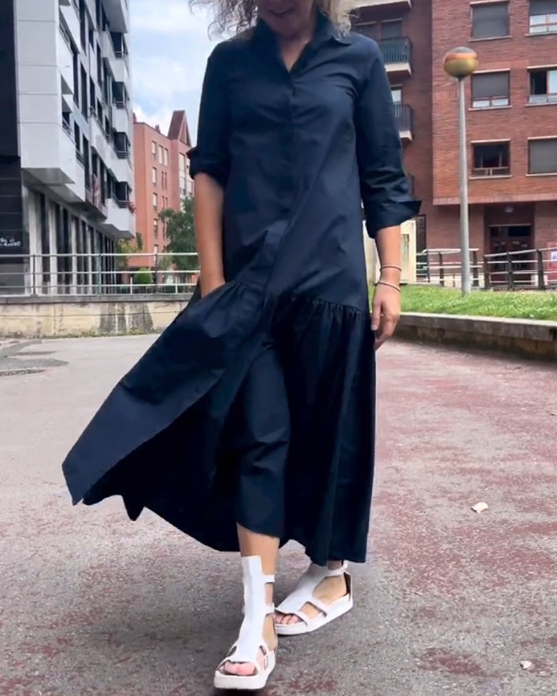 Ensfarvet afslappet langærmet kjole