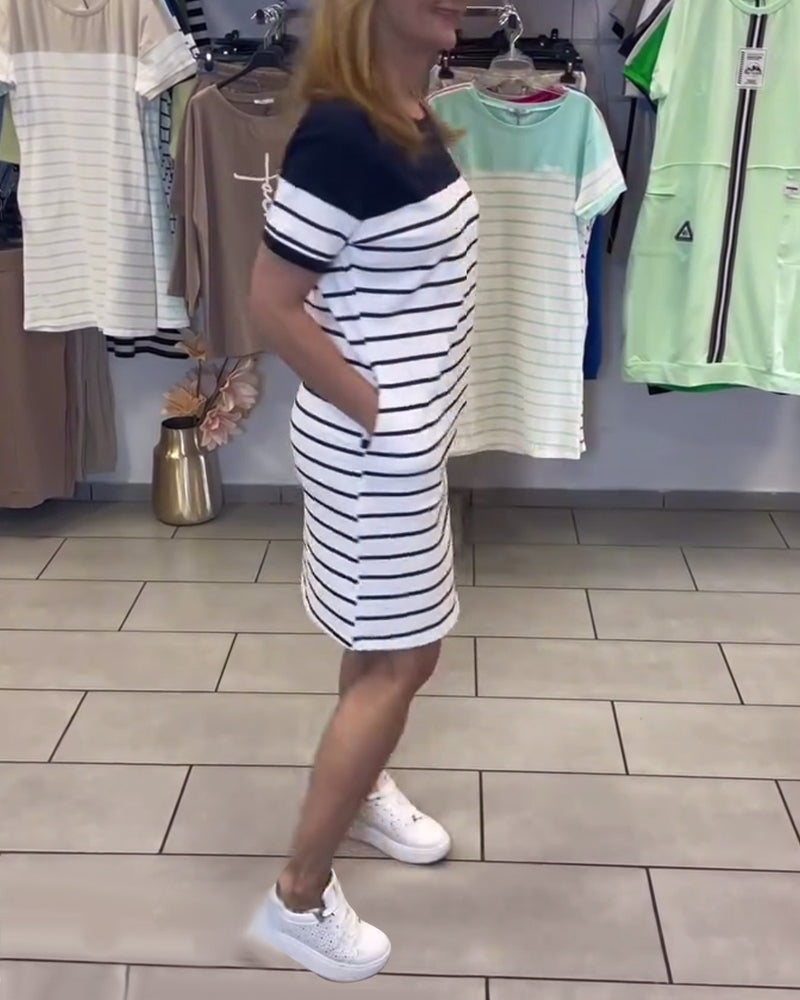 Kjole Rundhals Casual Stribet