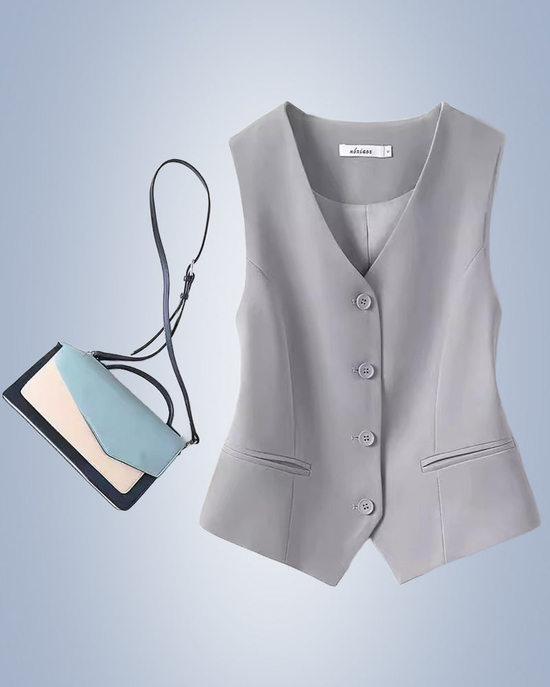 Ensfarvet temperament vestjakke til kvinder