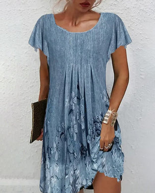 Kjole Rynkede Ærmer Trykt